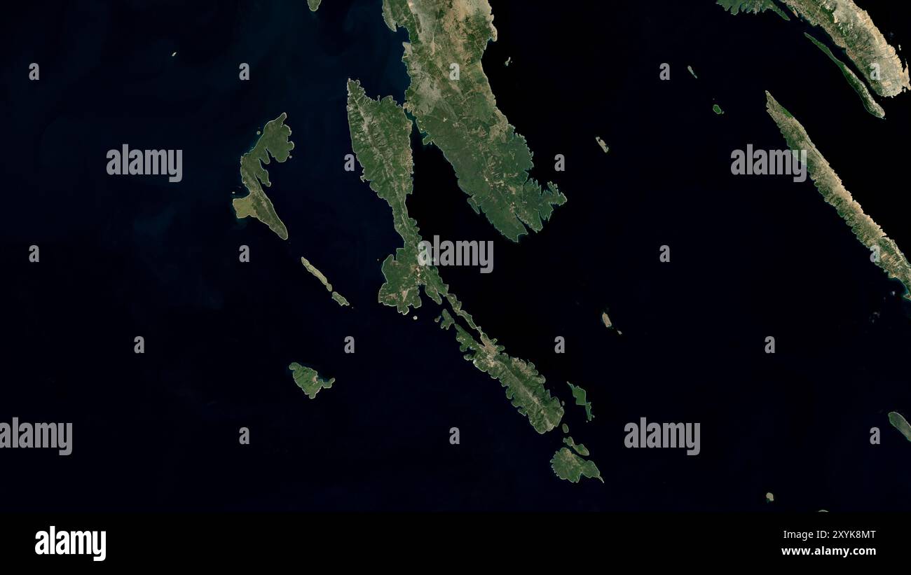 Isola di Lussino nel Mare Adriatico su un'immagine satellitare scattata il 26 novembre 2023 Foto Stock
