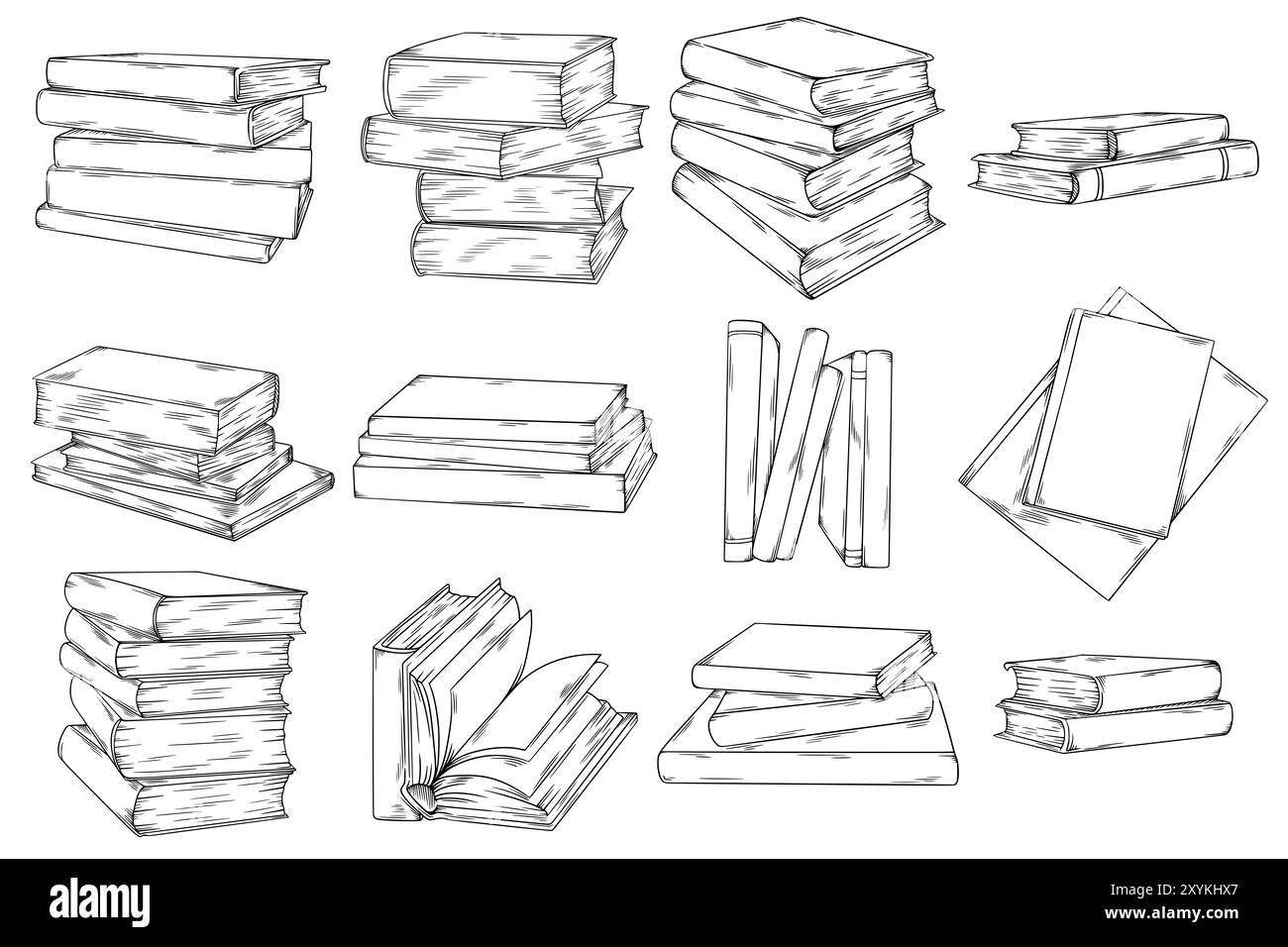 Pila di libri, pacchetto illustrazione schizzo linea disegnata a mano Foto Stock