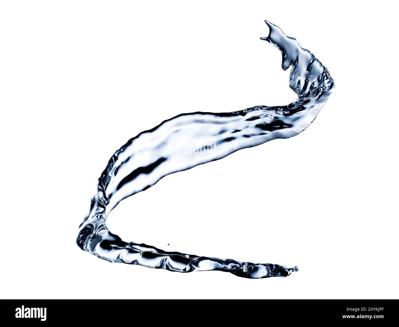 Spruzzi d'acqua attorcigliati su sfondo isolato. Gli schizzi d'acqua fluiscono in una spirale. Spruzzi di bevande fresche. rendering 3d. Foto Stock