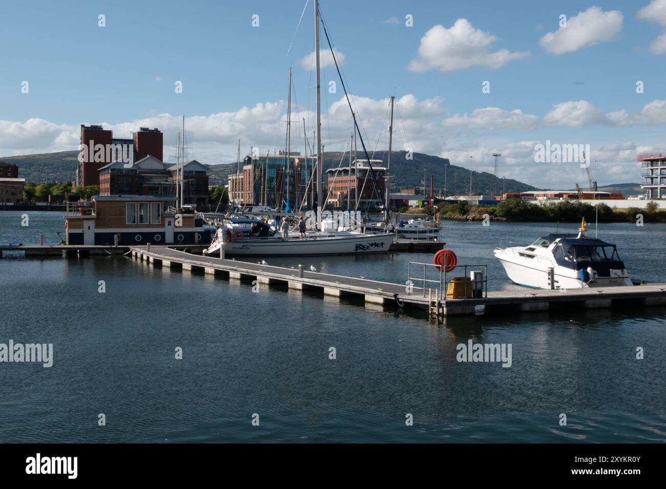 Marina sul fiume Lagan, Porto di Belfast, Irlanda del Nord Foto Stock