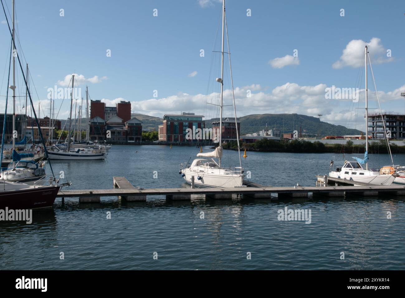 Marina sul fiume Lagan, Porto di Belfast, Irlanda del Nord Foto Stock