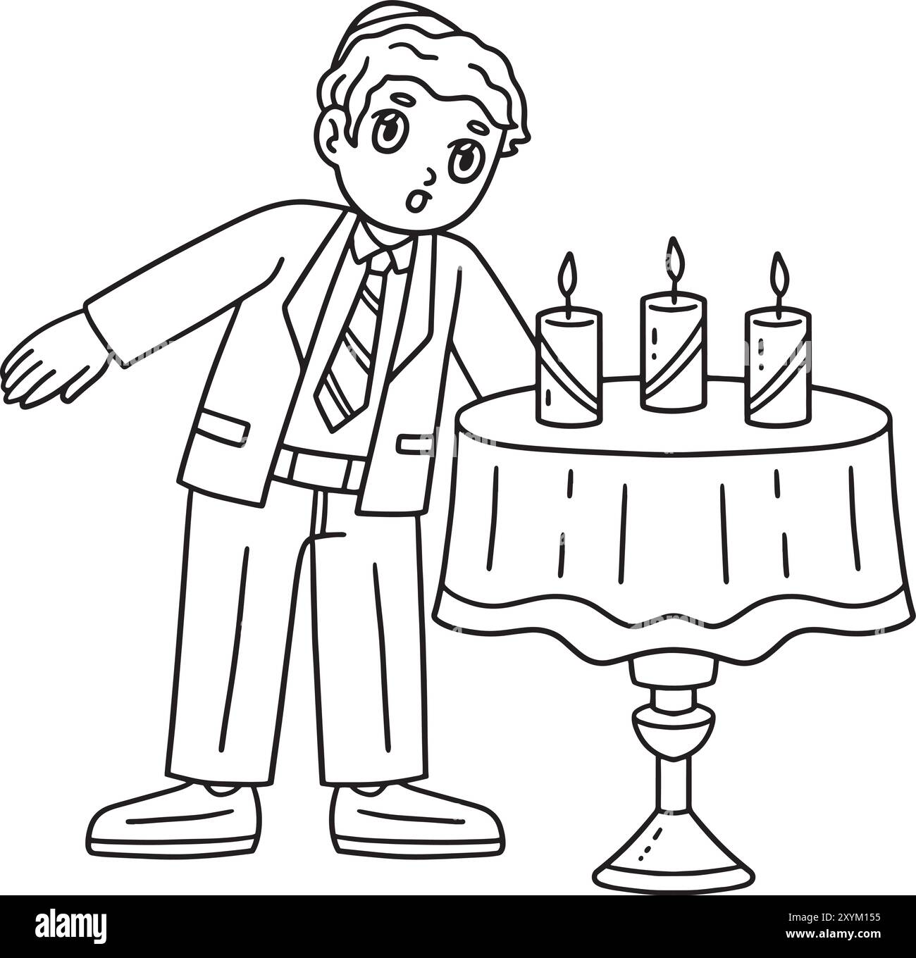 Colorazione isolata Bar Mitzvah Boy Blowing Candles Illustrazione Vettoriale