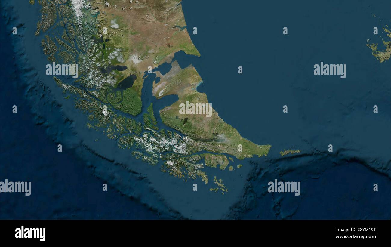 Isola Tierra del Fuego nell'Oceano Pacifico meridionale su un'immagine satellitare scattata il 22 ottobre 2015 Foto Stock