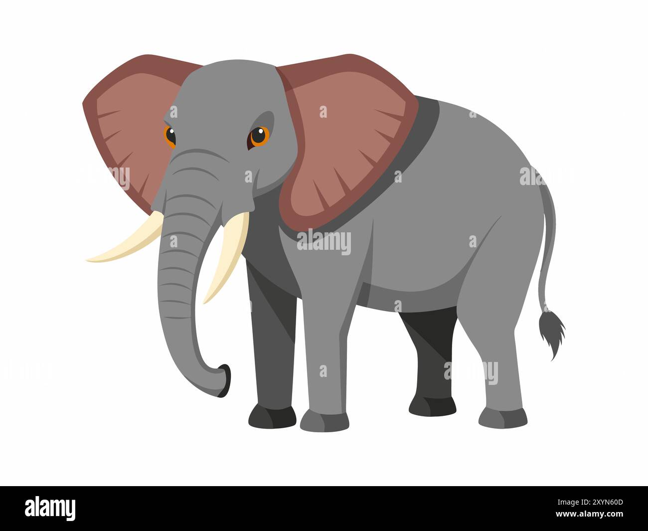 Illustrazione colorata di un elefante africano isolato su uno sfondo bianco. Concetto di fauna selvatica, grandi mammiferi, fauna africana, protezione degli animali. Icona, logo, stampa, elemento di design Illustrazione Vettoriale