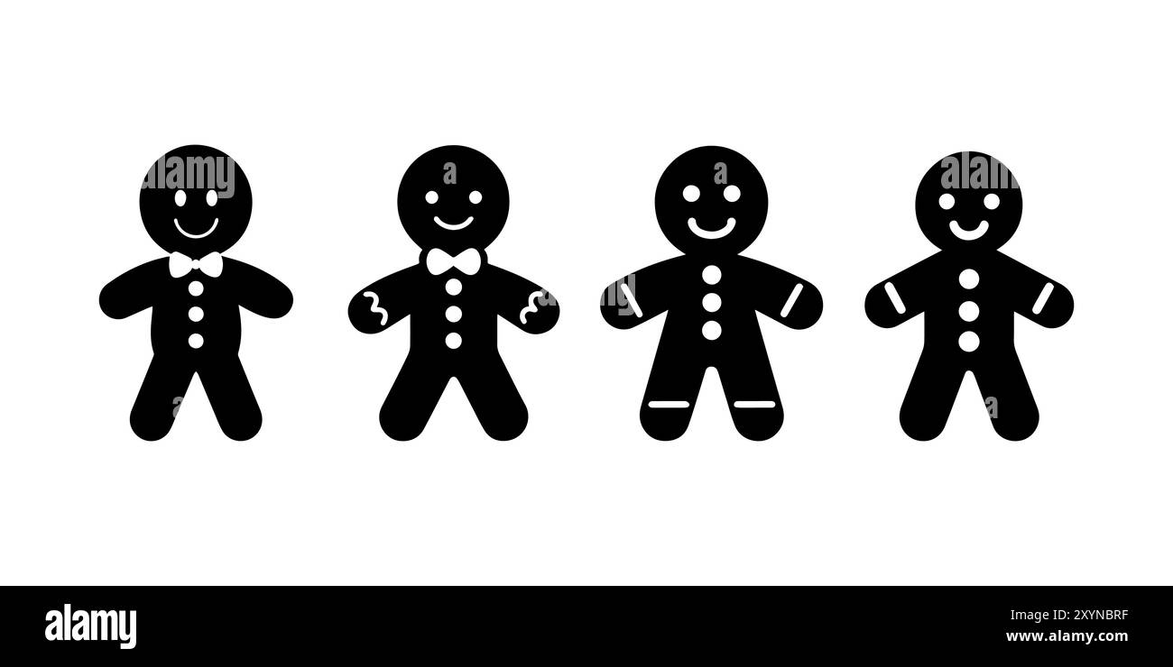 Set di silhouette invernali con contorno nero. Gingerbread Gingerbread uomo. Isolato Illustrazione Vettoriale