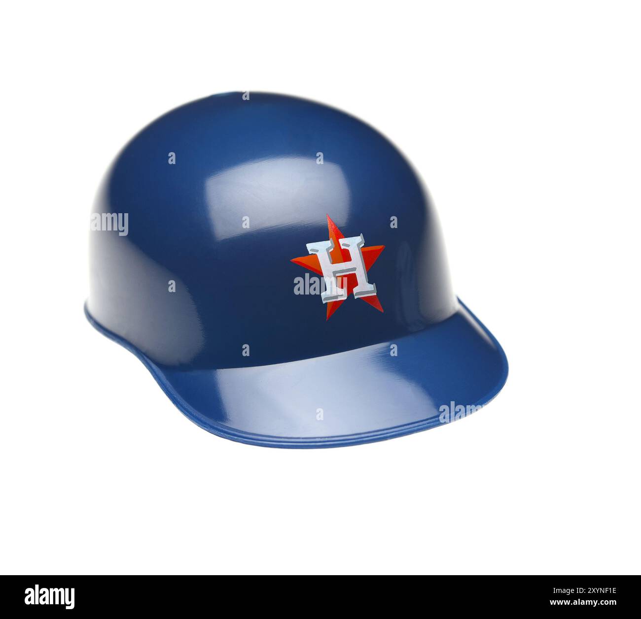 IRVINE, CALIFORNIA - 27 FEBBRAIO 2019: Primo piano di un mini casco da batters collezionabile per gli Houston Astros della Major League Baseball. Foto Stock