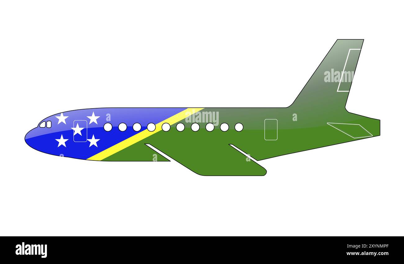 La bandiera delle Isole Salomone dipinta sulla sagoma di un aereo. illustrazione lucida Foto Stock
