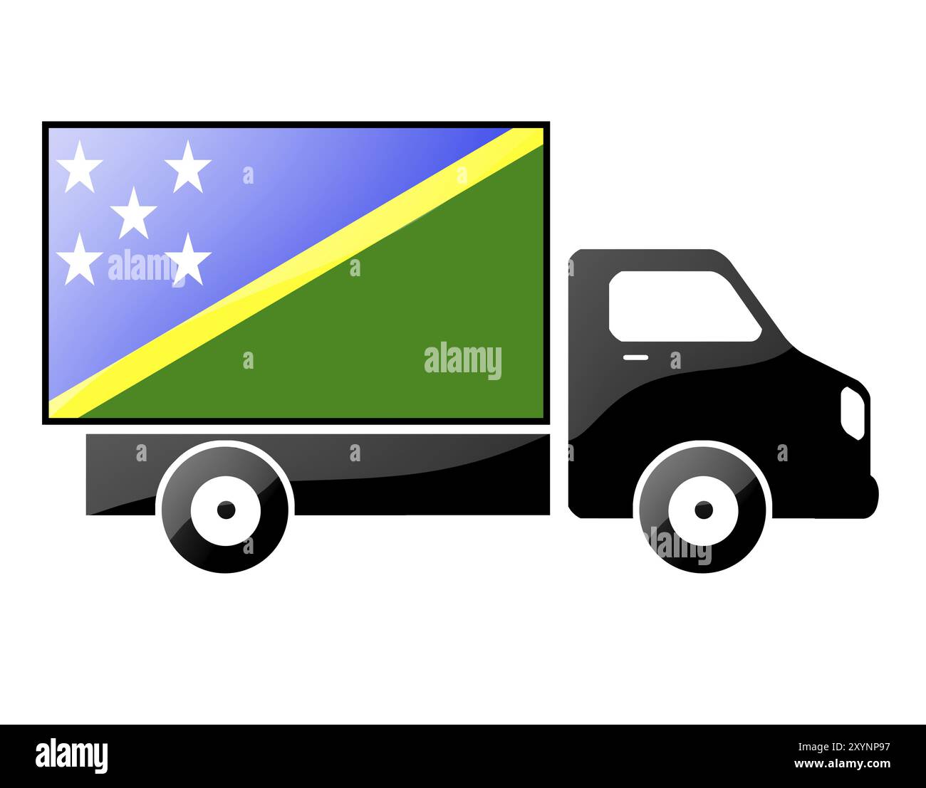 La bandiera delle Isole Salomone dipinta sulla silhouette di un camion. illustrazione lucida Foto Stock