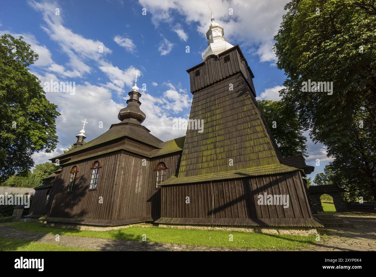 Chiesa di S.. Michele Arcangelo, Brunario, XVII secolo. Sito Patrimonio Mondiale dell'Umanità, costruito interamente in legno, voivodato della piccola Polonia, Carpazi, Pol Foto Stock