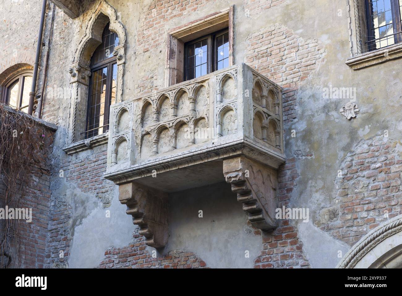 Il balcone della casa di Giulietta Capuleti da Shakespeare dramma di Romeo e Giulietta Foto Stock