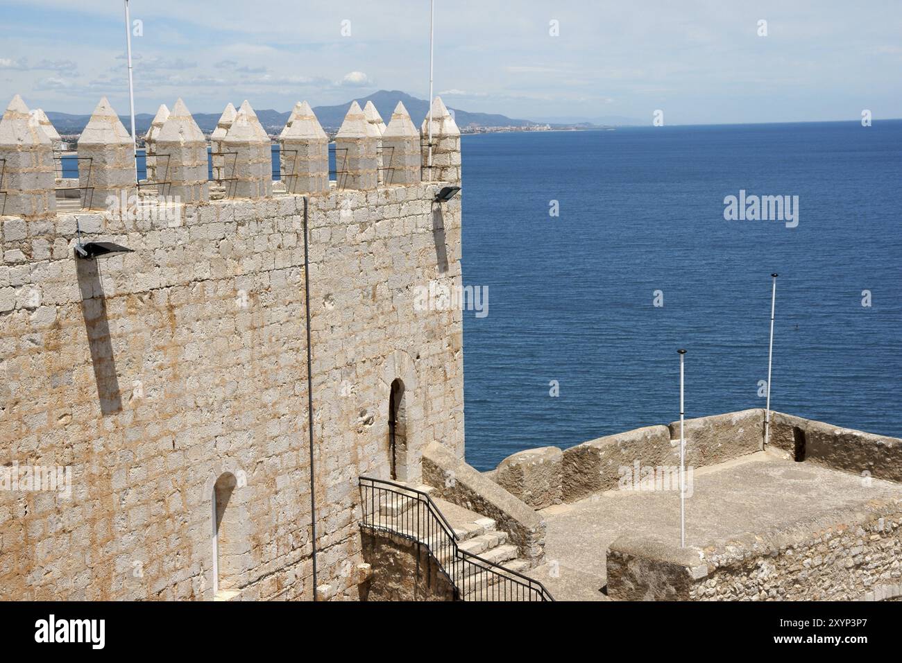 Vista del Palazzo di Papa Luna a Peniscola, provincia di Valencia, Spagna. In questo palazzo visse l'ultimo papa dopo lo scisma occidentale di Roma, Benedetto XII Foto Stock