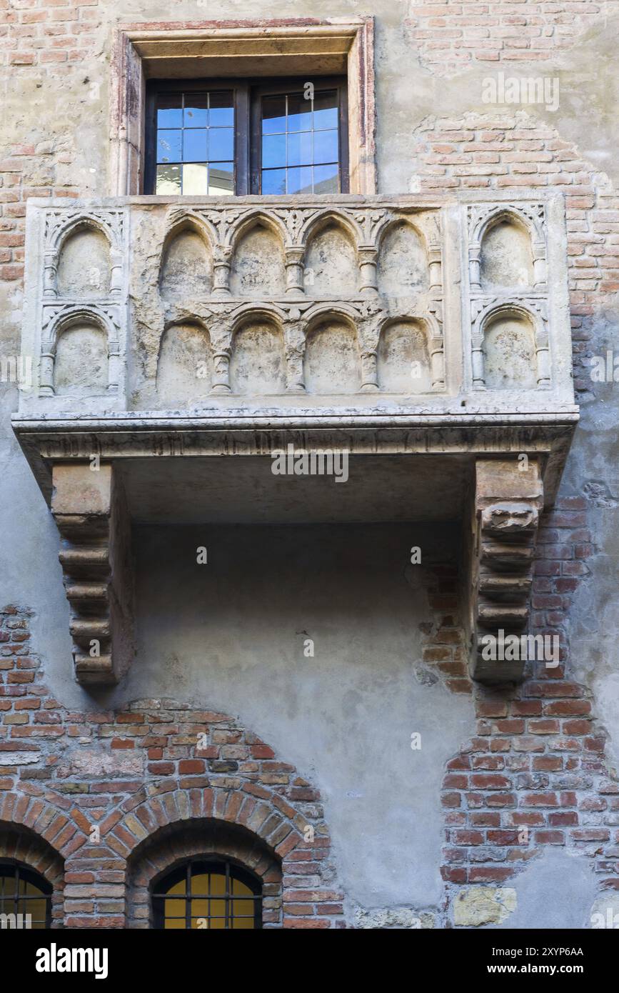 Il balcone della casa di Giulietta Capuleti da Shakespeare dramma di Romeo e Giulietta Foto Stock