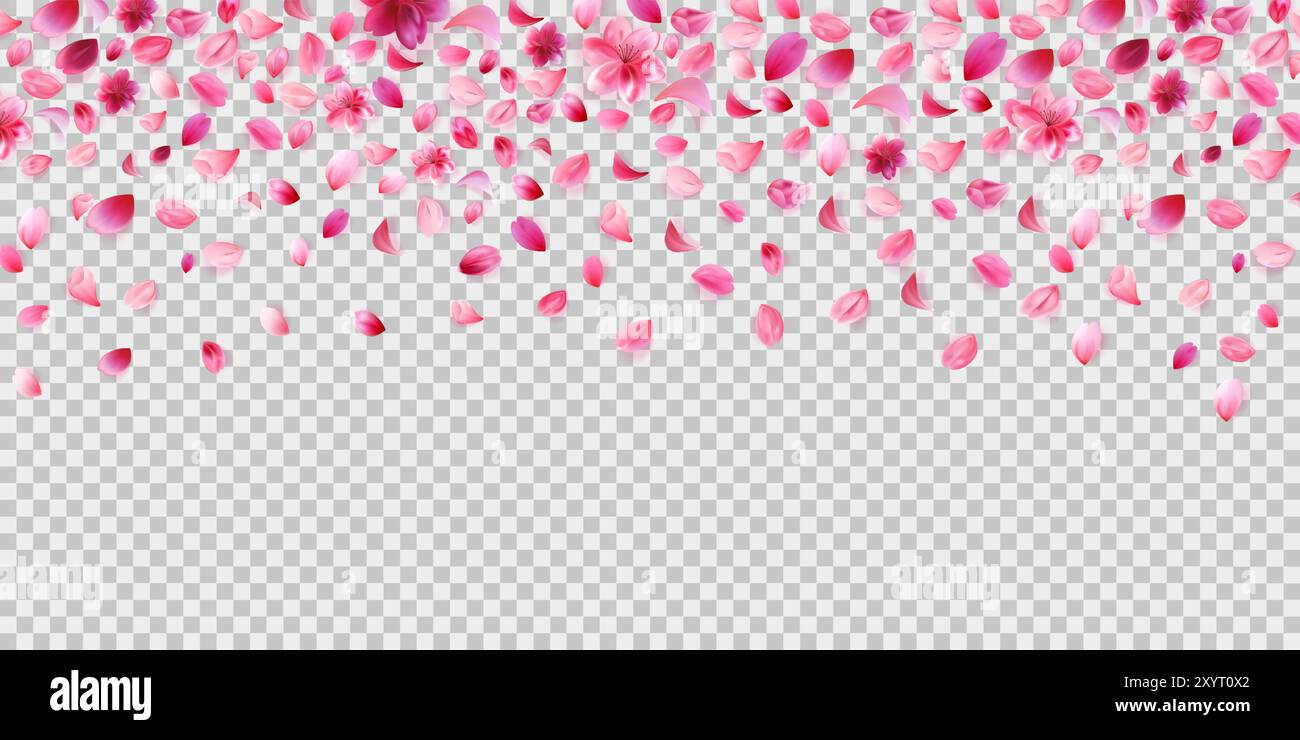 Petali di ciliegio cadenti png isolati su sfondo trasparente. Modello per banner romantico. Illustrazione Vettoriale