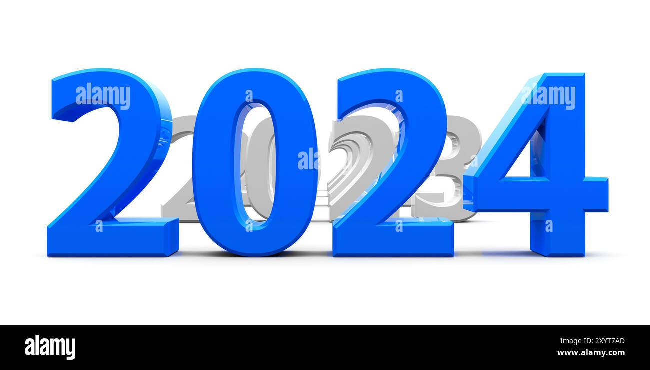 Blue 2024 come rappresenta il nuovo anno 2024, rendering tridimensionale, illustrazione 3D. Foto Stock