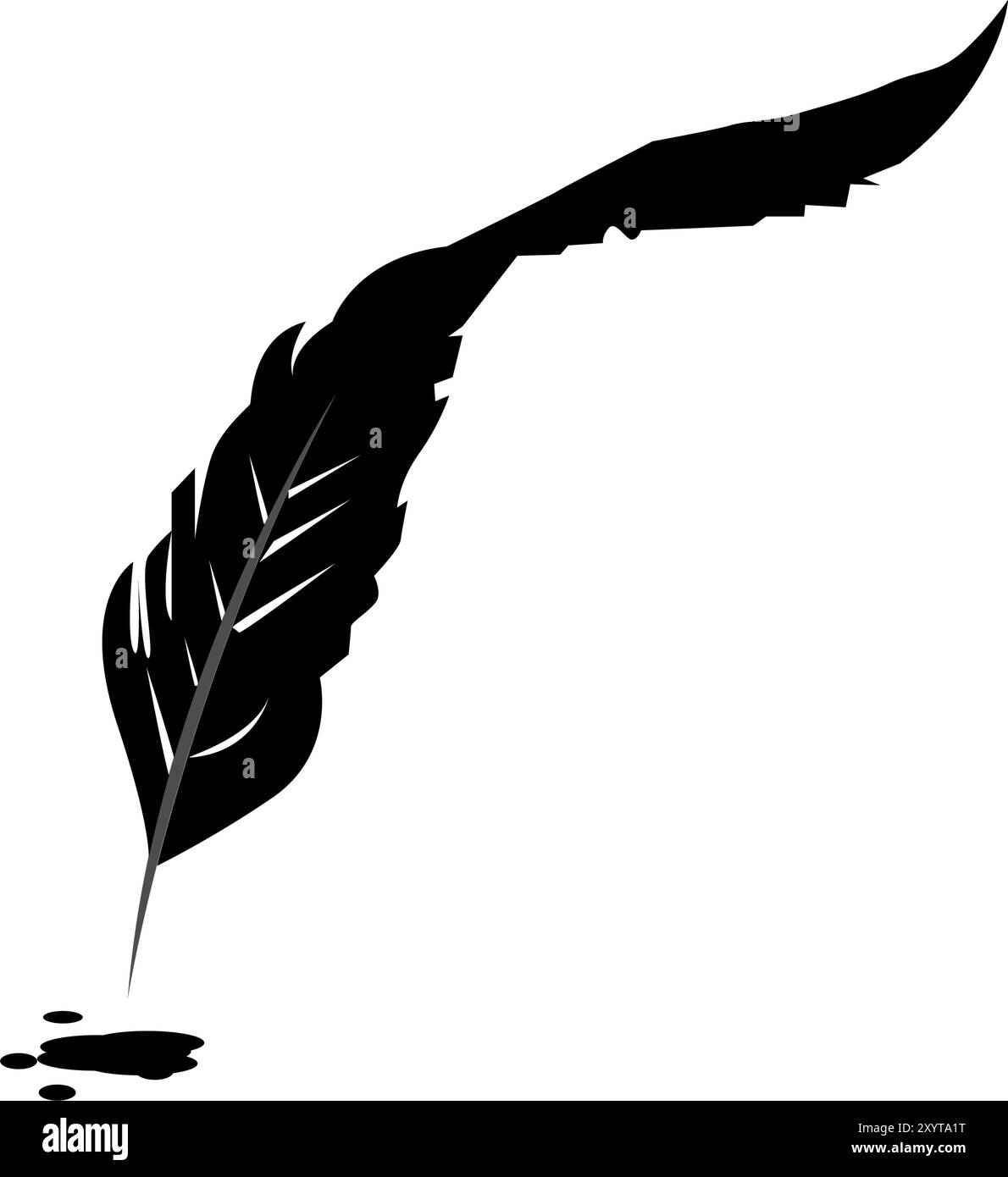 icona piuma, illustrazione dei vettori in bianco e nero Illustrazione Vettoriale