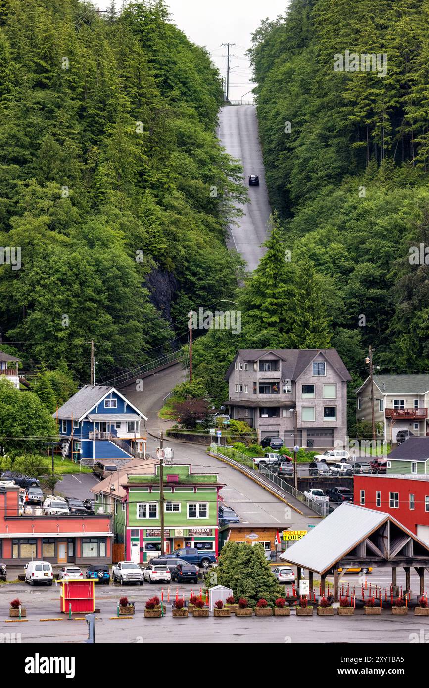 Steep Street (Schoenbar Road) a Ketchikan, Alaska, Stati Uniti Foto Stock