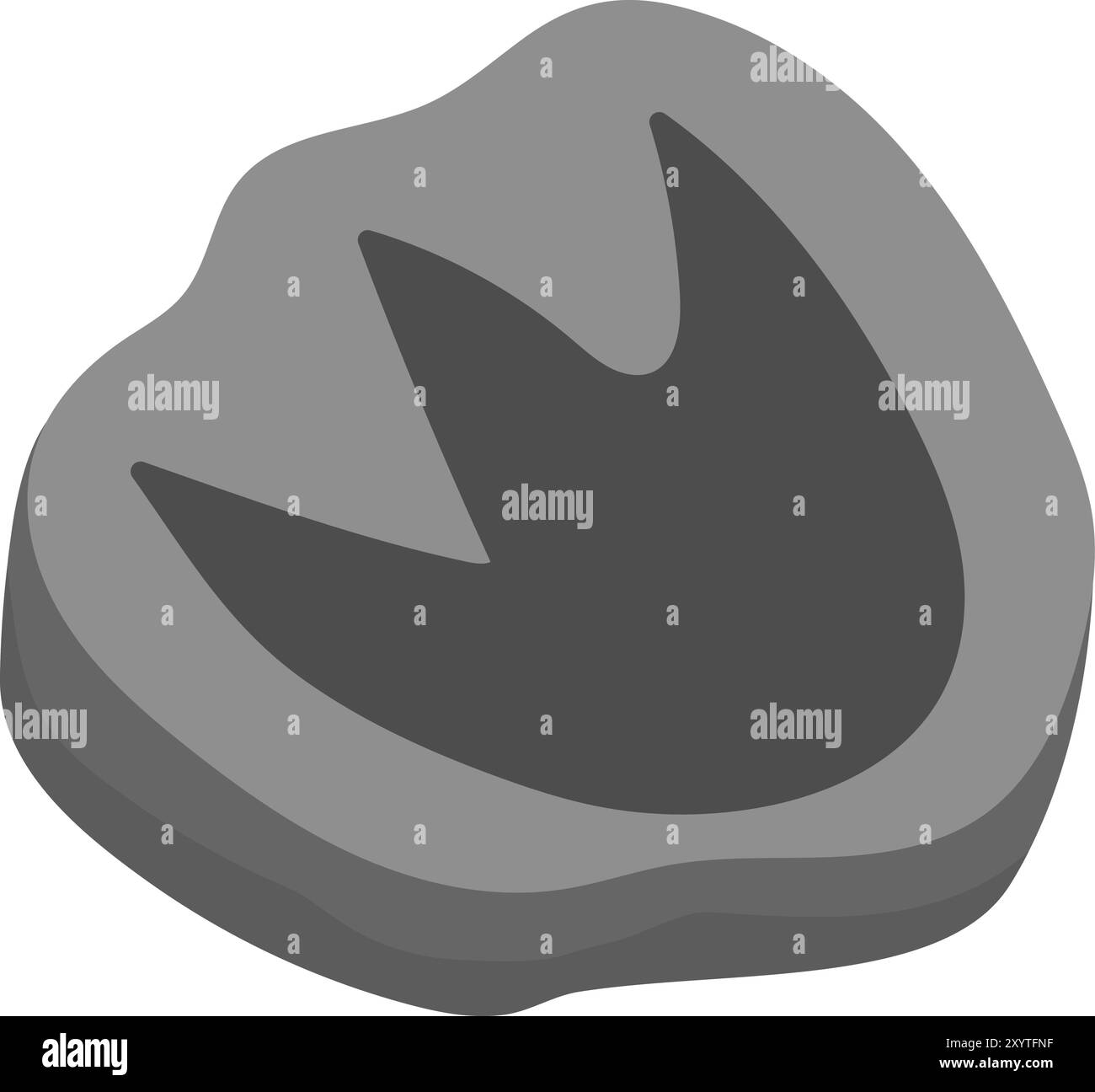 Icona dei fossili vettoriali. Simpatico esempio di impronte di dinosauro per bambini. Divertente roccia scavata con antico scalone animale su cui i bambini sono isolati Illustrazione Vettoriale