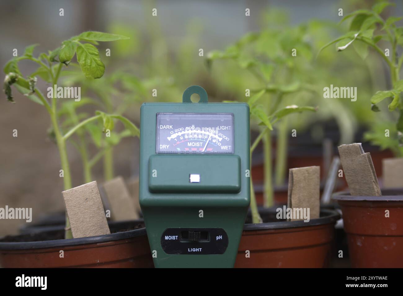 Metro agricolo in primo piano su sfondo sfocato. Concetto di agricoltura ad alta tecnologia Foto Stock