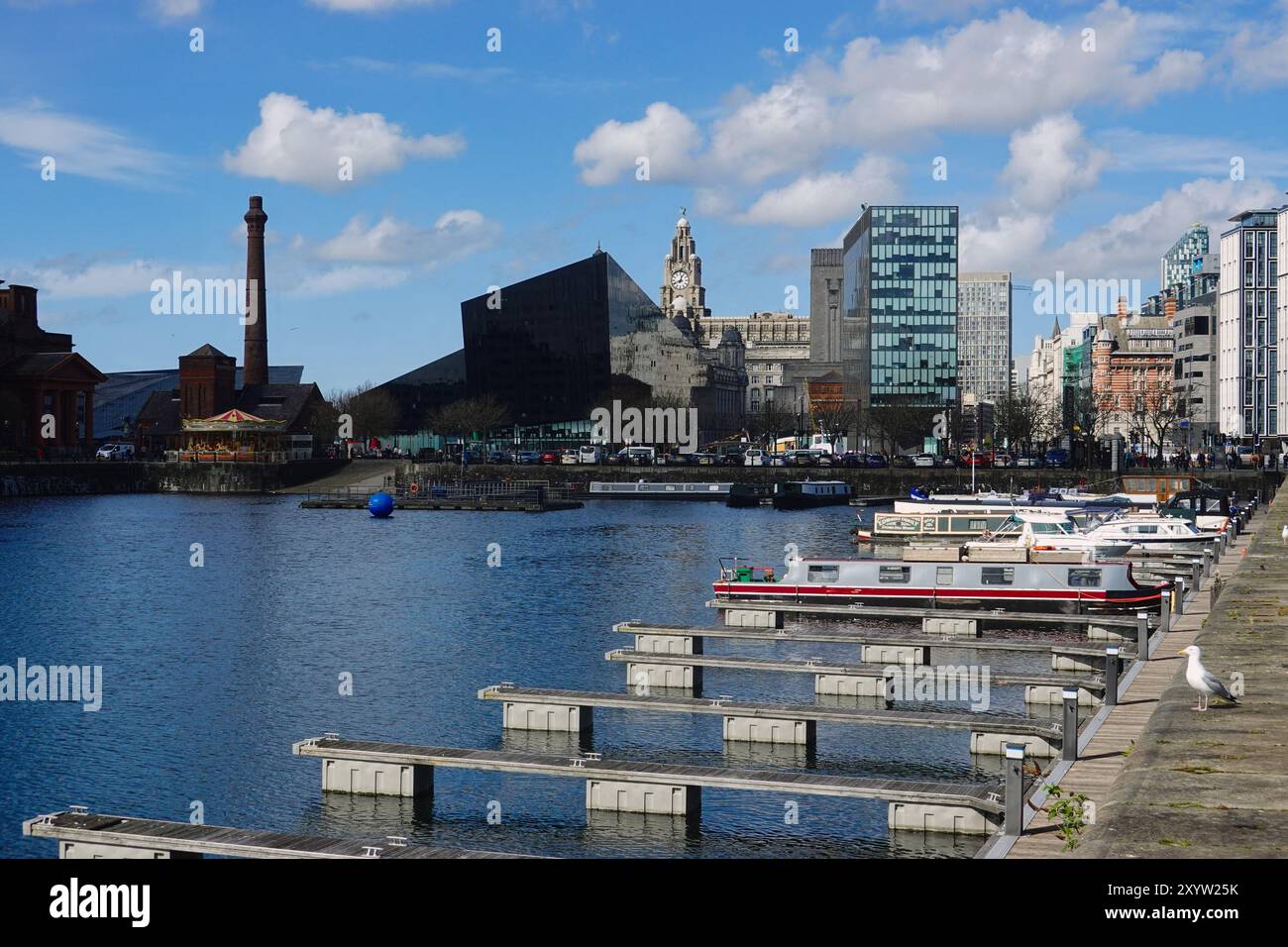 Albert Dock e il Pier Head Building, Liverpool, Merseyside, Regno Unito Foto Stock