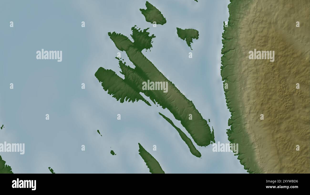 Isola di Arbe nel Mare Adriatico su una mappa colorata di altitudine Foto Stock
