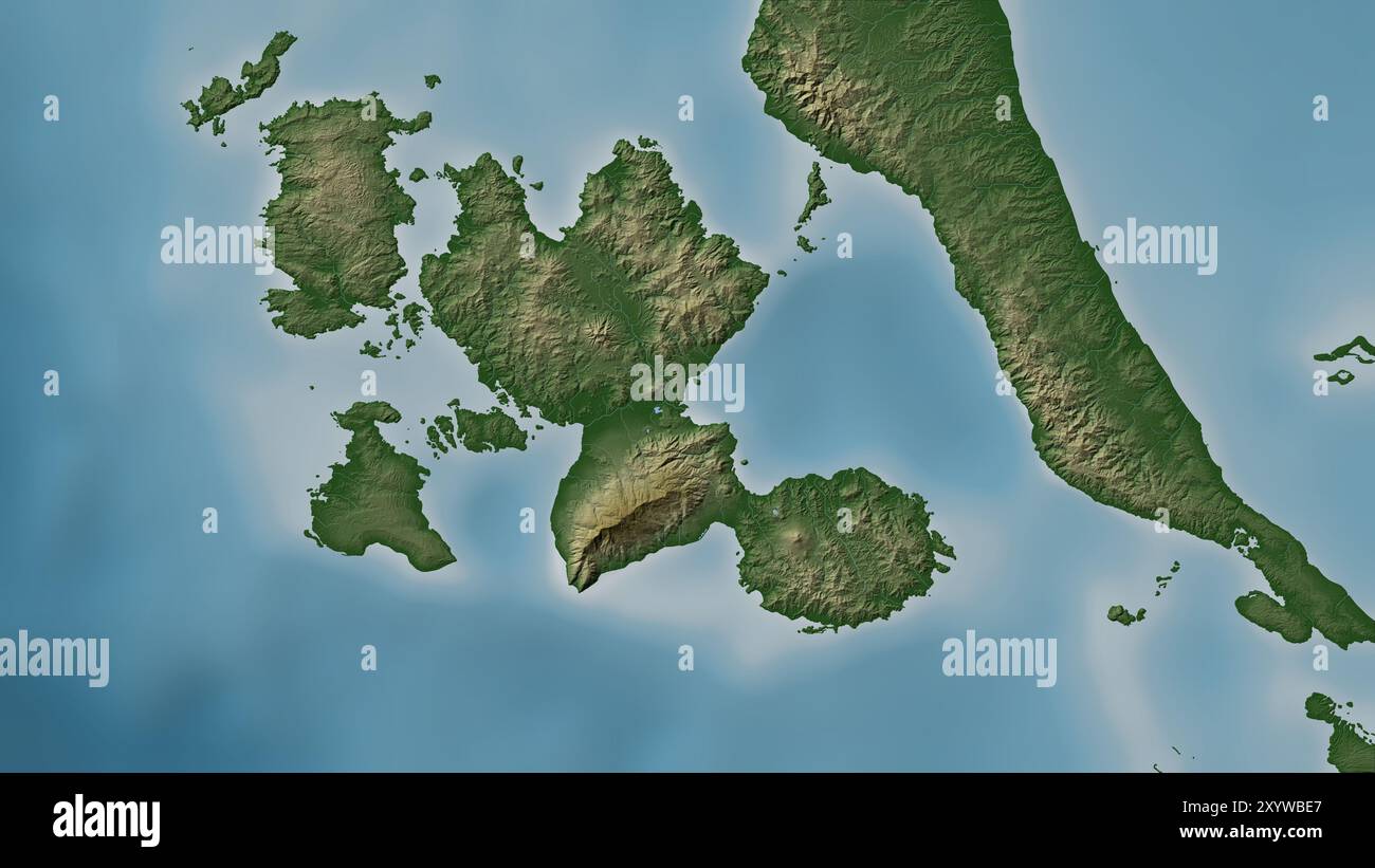 Pulau Bacan nel Mare di Molukka su una mappa colorata Foto Stock