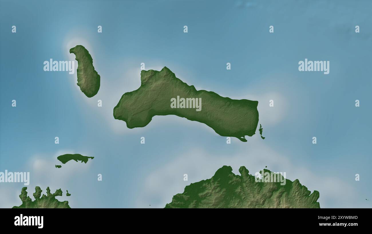 Pulau Bisa nel Mare delle Molukka su una mappa colorata Foto Stock