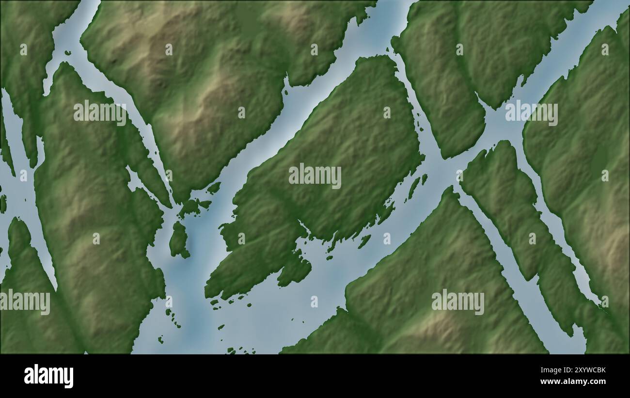 Fillmore Island nelle acque costiere dell'Alaska sud-orientale e della Columbia Britannica su una mappa colorata Foto Stock