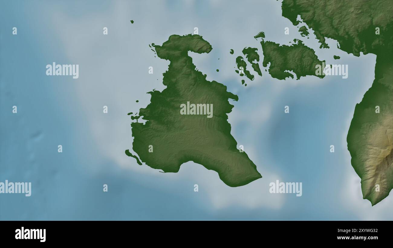 Pulau Mandioli nel Mare delle Molukka su una mappa colorata Foto Stock