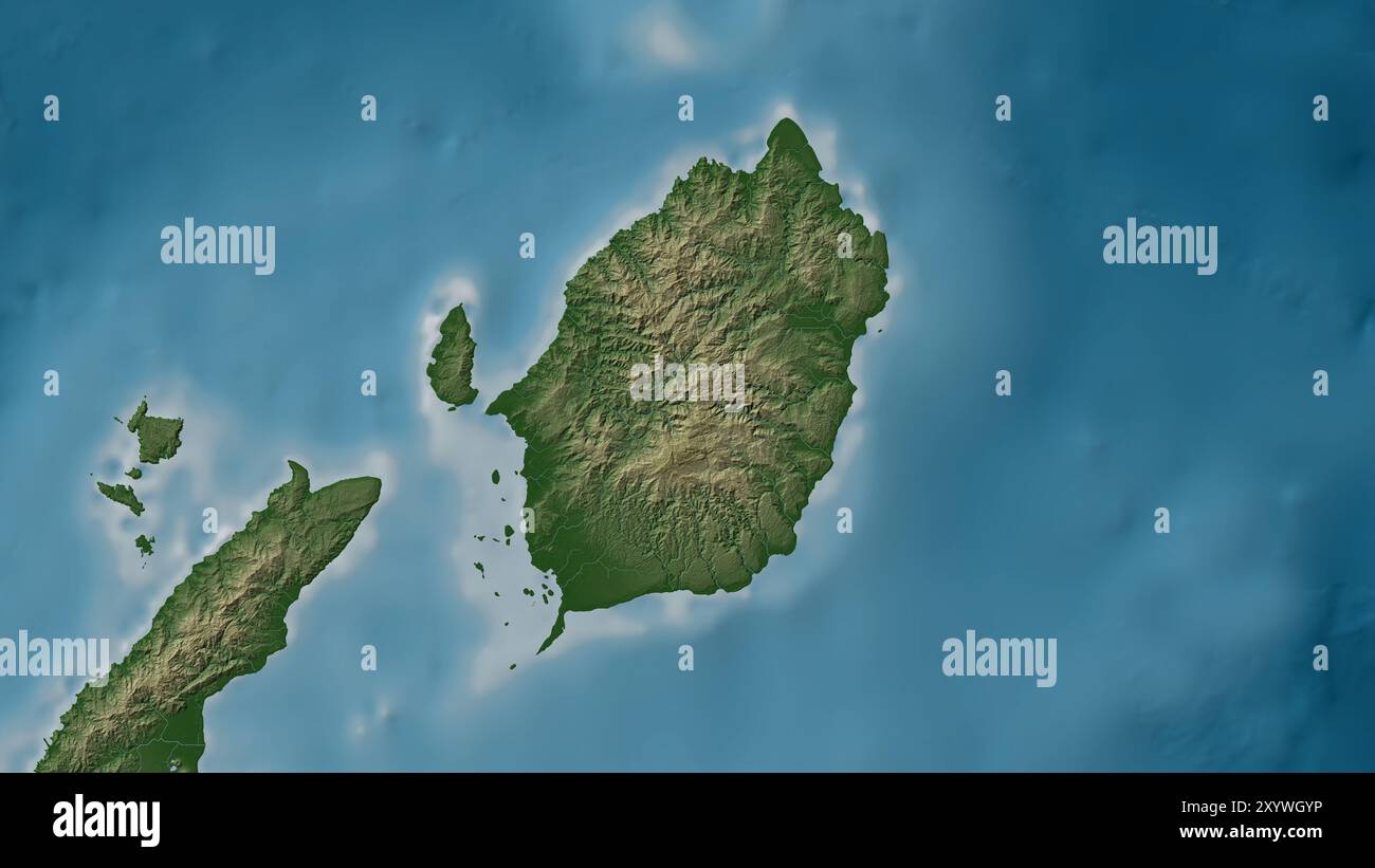 Pulau Morotai nel Mare di Molukka su una mappa colorata Foto Stock