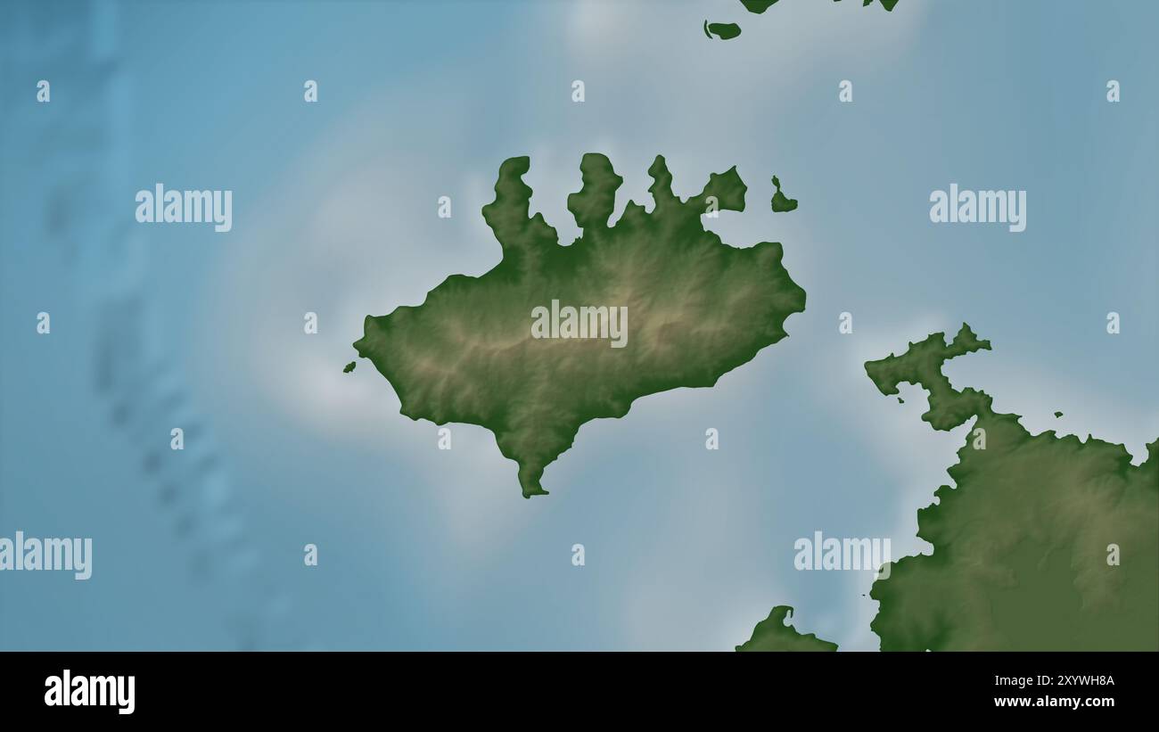 Pulau Obilatu nel Mare delle Molukka su una mappa colorata Foto Stock