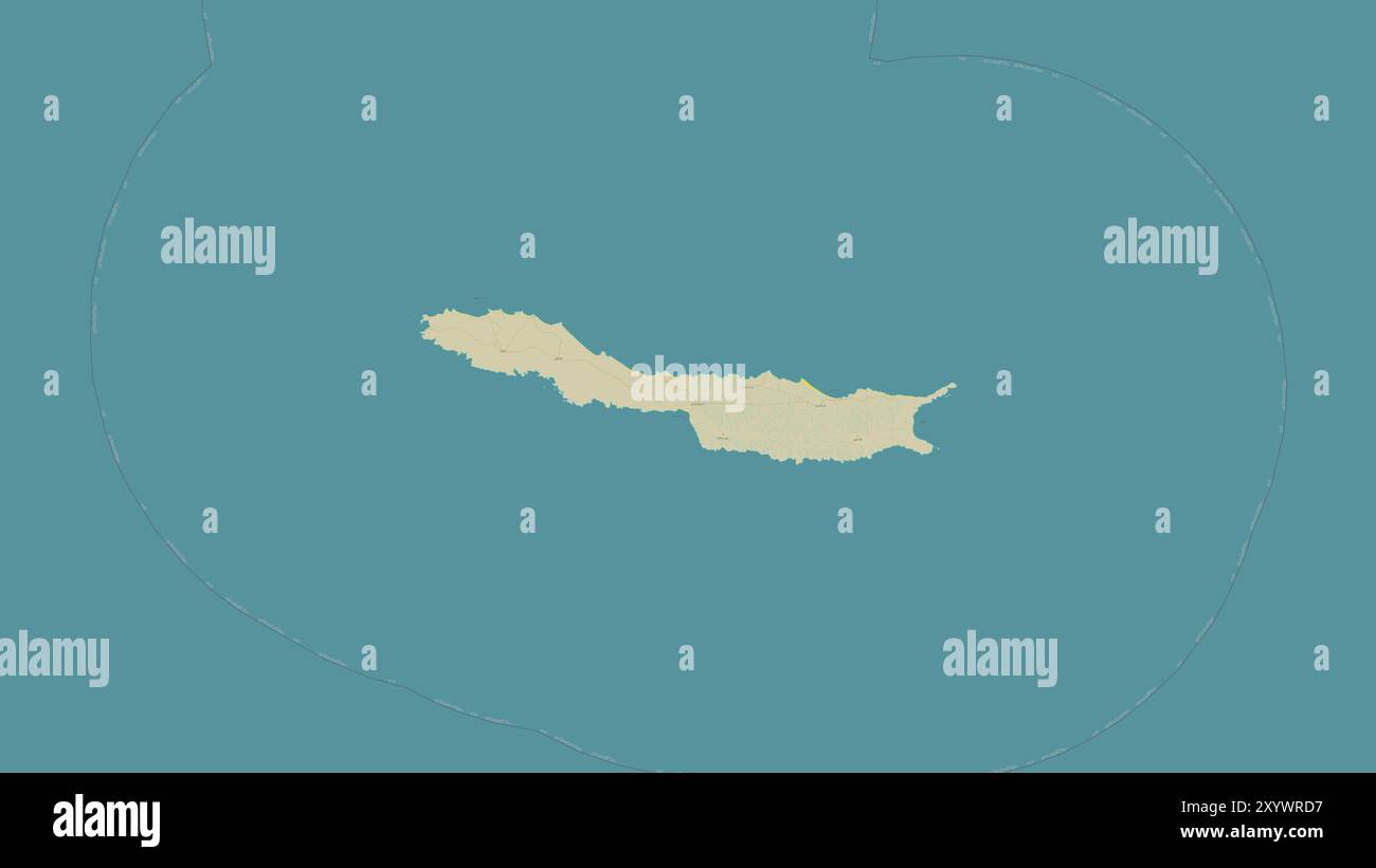 Isola Abd al-Kuri nel Mar Arabico su una mappa topografica in stile umanitario OSM Foto Stock