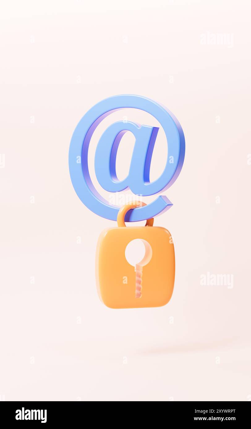 Posta cartoni animati con scudo, crittografia della posta, rendering 3D. illustrazione 3d. Foto Stock