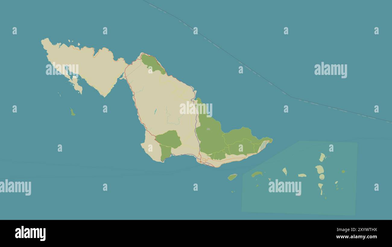 Pulau Biak nell'Oceano Pacifico meridionale su una mappa topografica in stile umanitario OSM Foto Stock