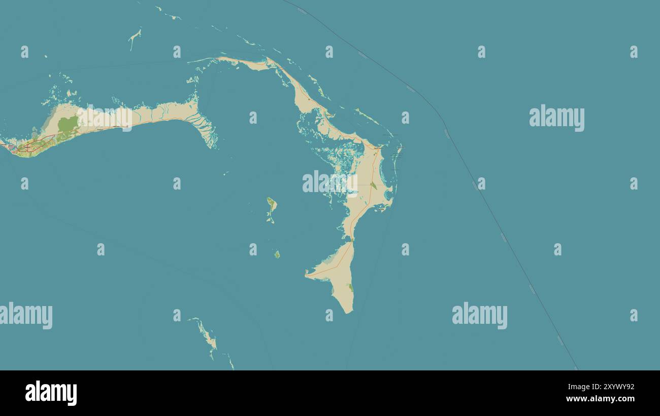 Great Abaco Island nell'Oceano Atlantico settentrionale su una mappa topografica in stile umanitario OSM Foto Stock