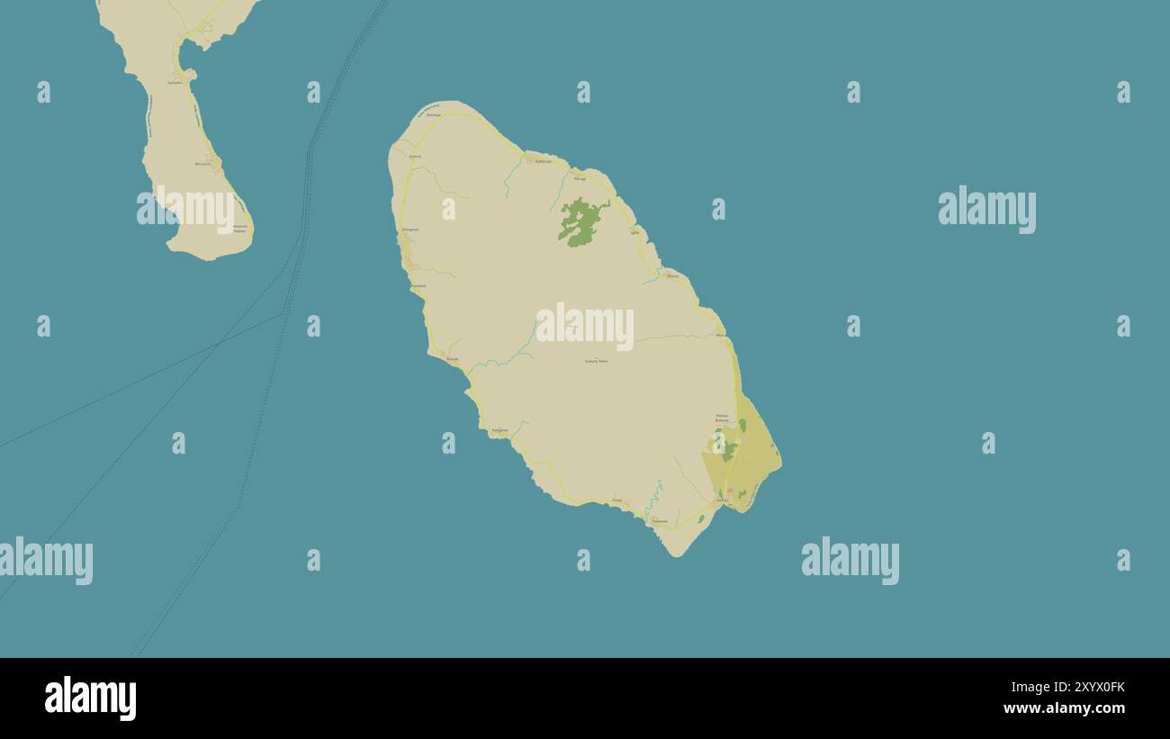 Pulau Kaburuang nel Mare delle Molukka su una mappa topografica in stile umanitario OSM Foto Stock