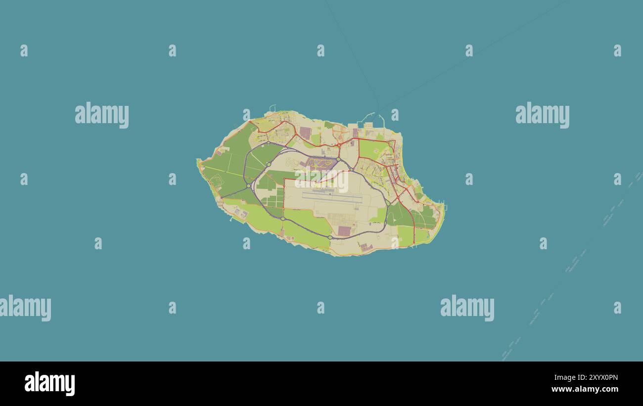 Kish Island nel Golfo Persico su una mappa topografica in stile umanitario OSM Foto Stock