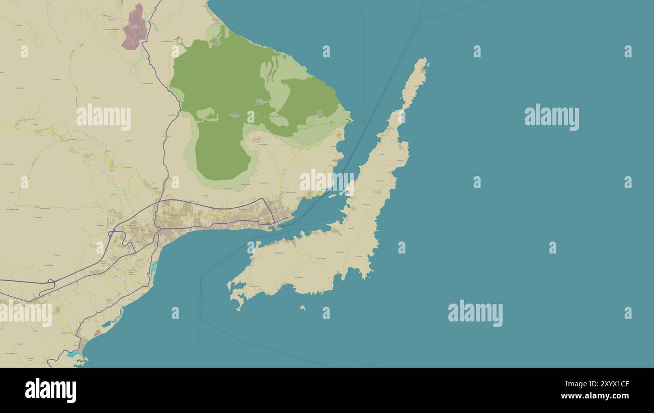 Pulau Lembeh nel Mare delle Molukka su una mappa topografica in stile umanitario OSM Foto Stock