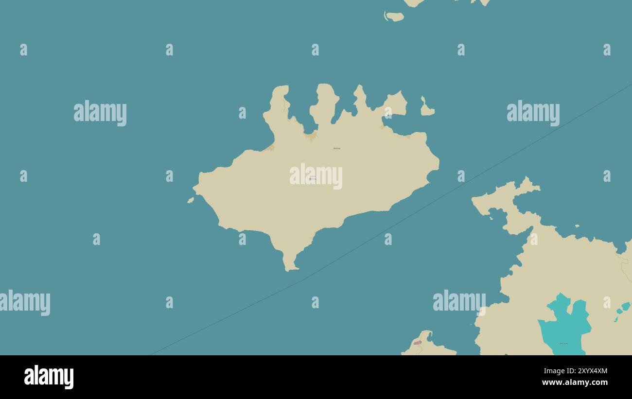 Pulau Obilatu nel Mare delle Molukka su una mappa topografica in stile umanitario OSM Foto Stock