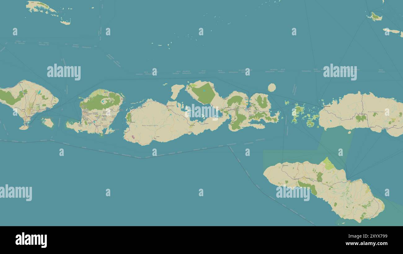 Pulau Sumbawa nel mare di Bali su una mappa topografica in stile umanitario OSM Foto Stock