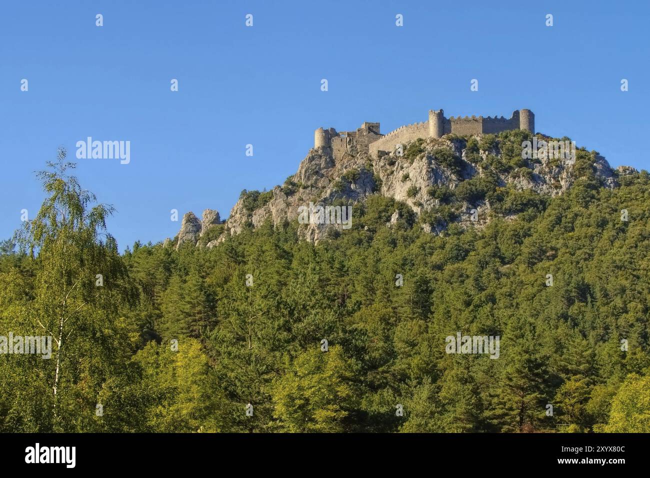 Castello di Puilaurens nel sud della Francia, castello di cathare Puilaurens nel sud della Francia Foto Stock