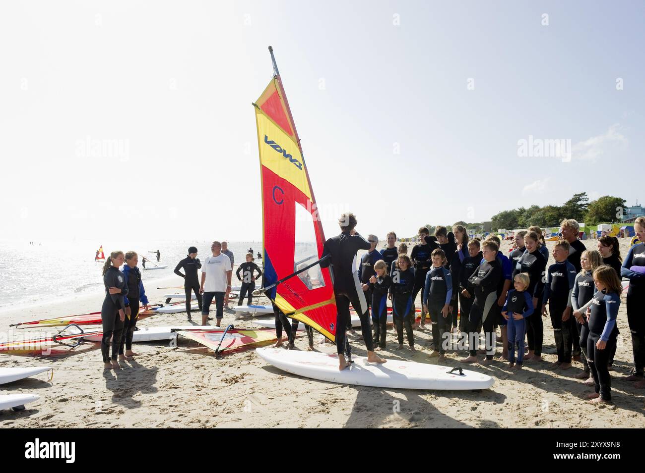 Scuola di surf, Wyk, Foehr, Isole Frisone settentrionale, Frisia settentrionale, Schleswig-Holstein, Germania, Europa Foto Stock