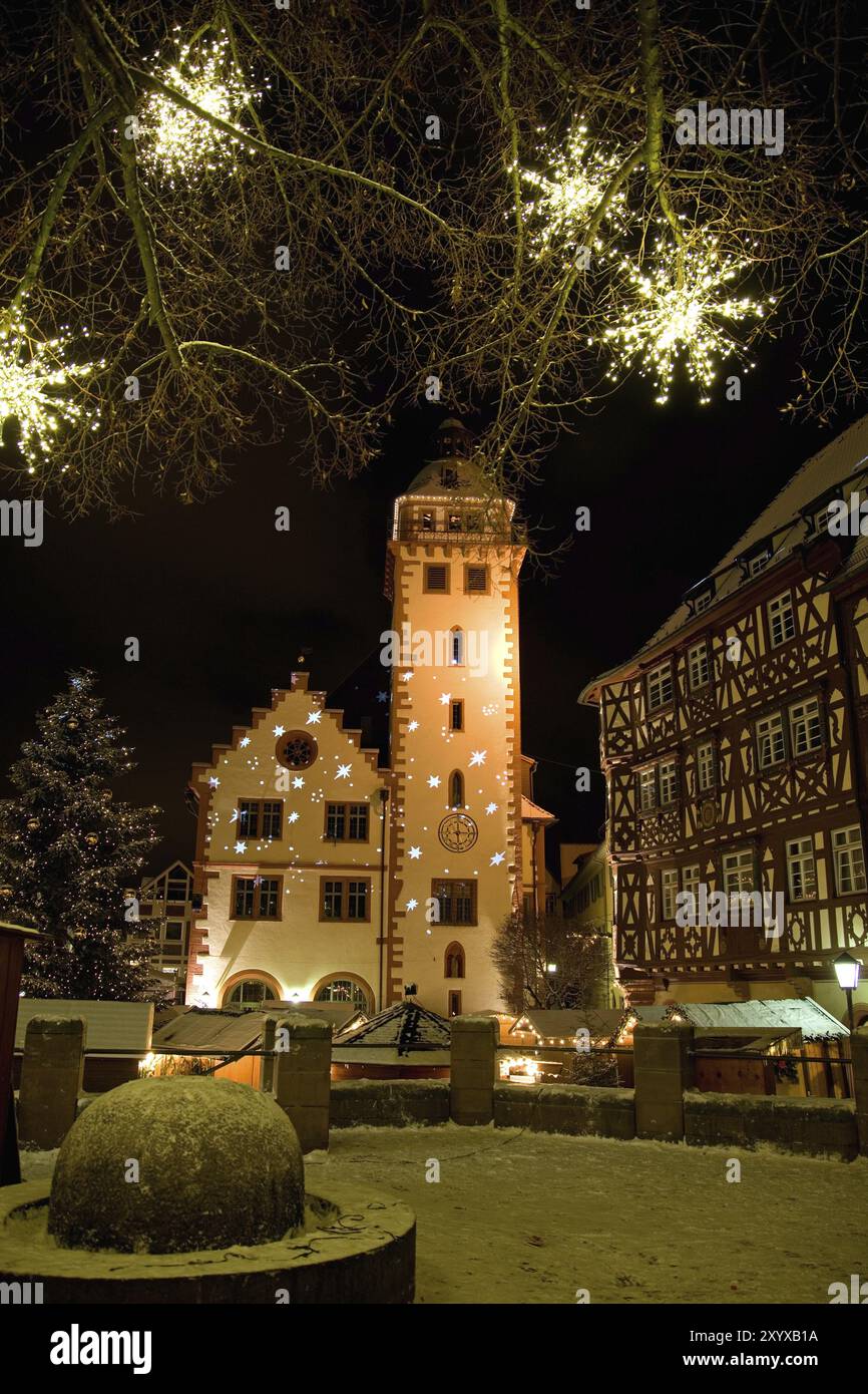 Il centro storico di Mosbach è stato decorato per Natale Foto Stock