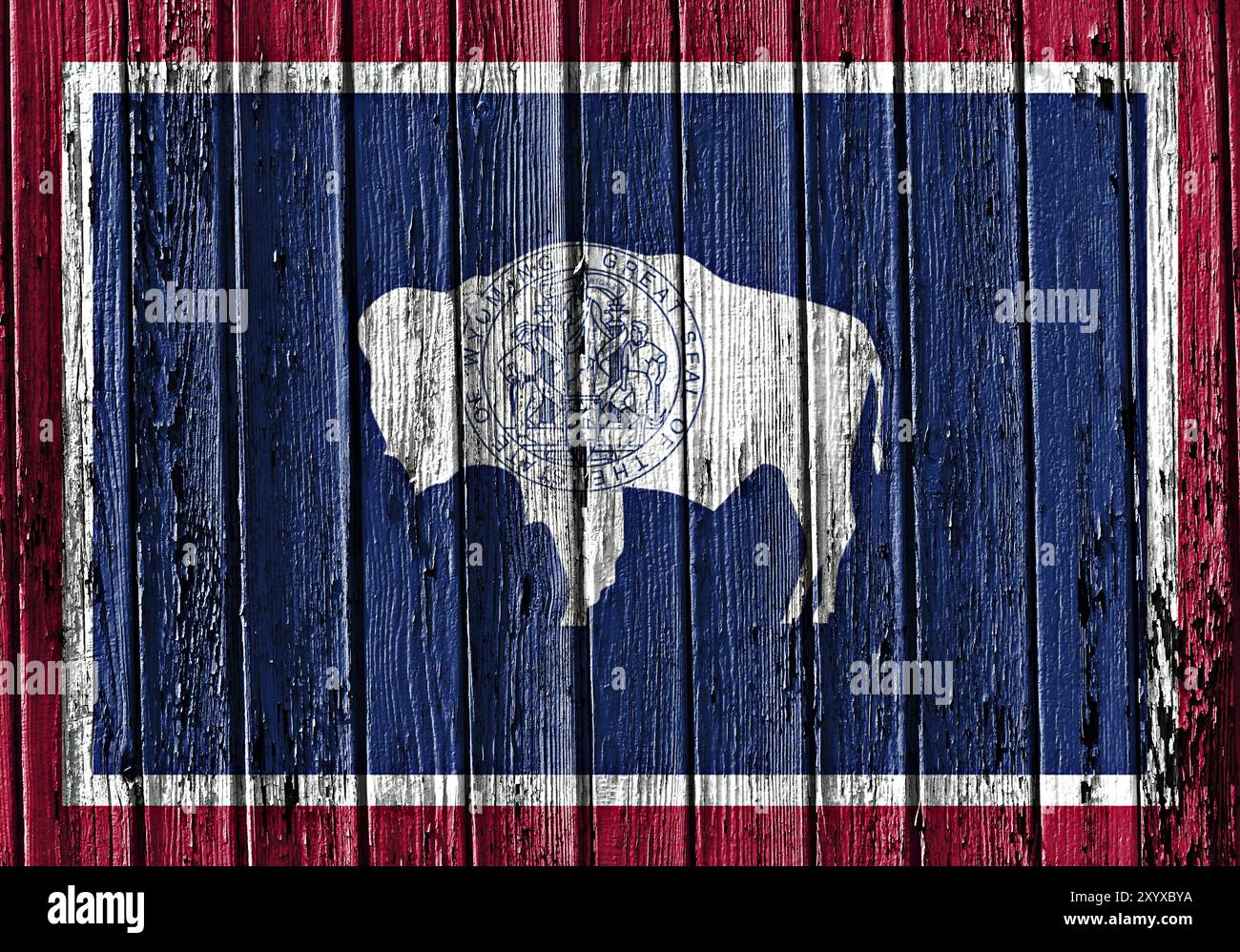 Bandiera dello stato del Wyoming dipinta su telaio in legno Foto Stock