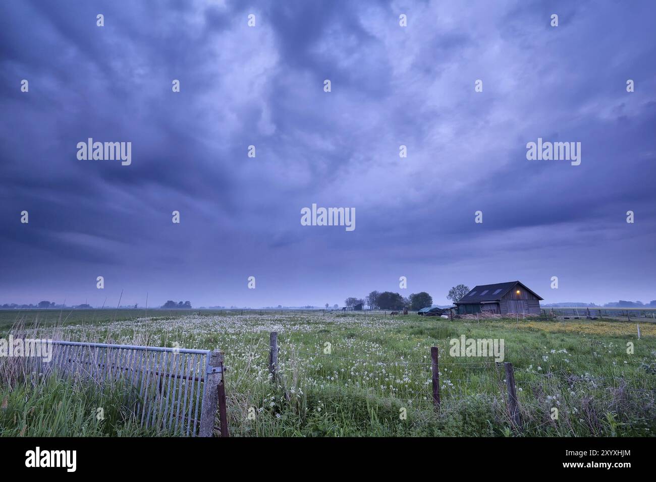 Casale in legno al crepuscolo, Netherlnads Foto Stock
