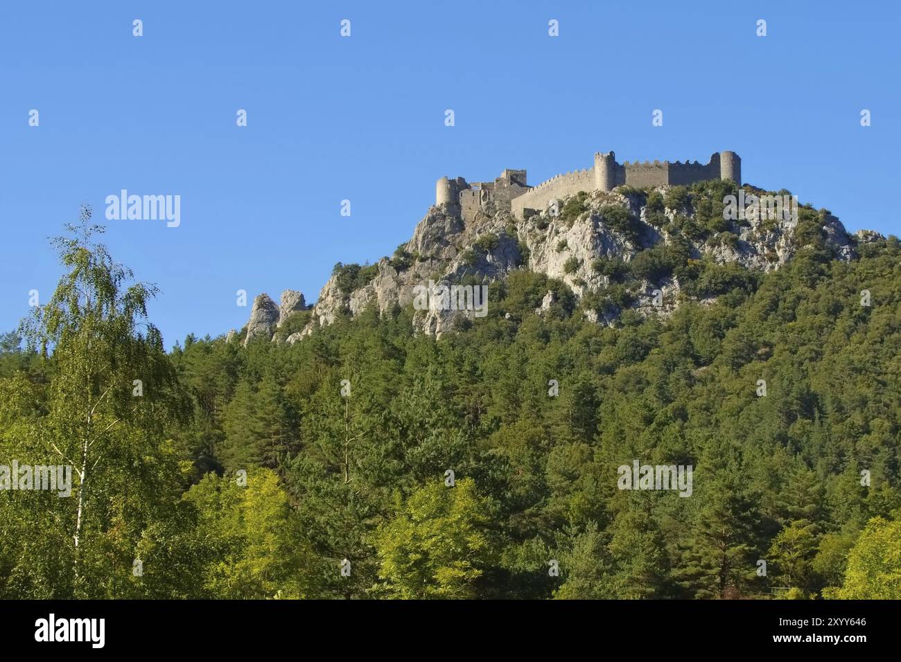 Castello di Puilaurens nel sud della Francia, castello di cathare Puilaurens nel sud della Francia Foto Stock