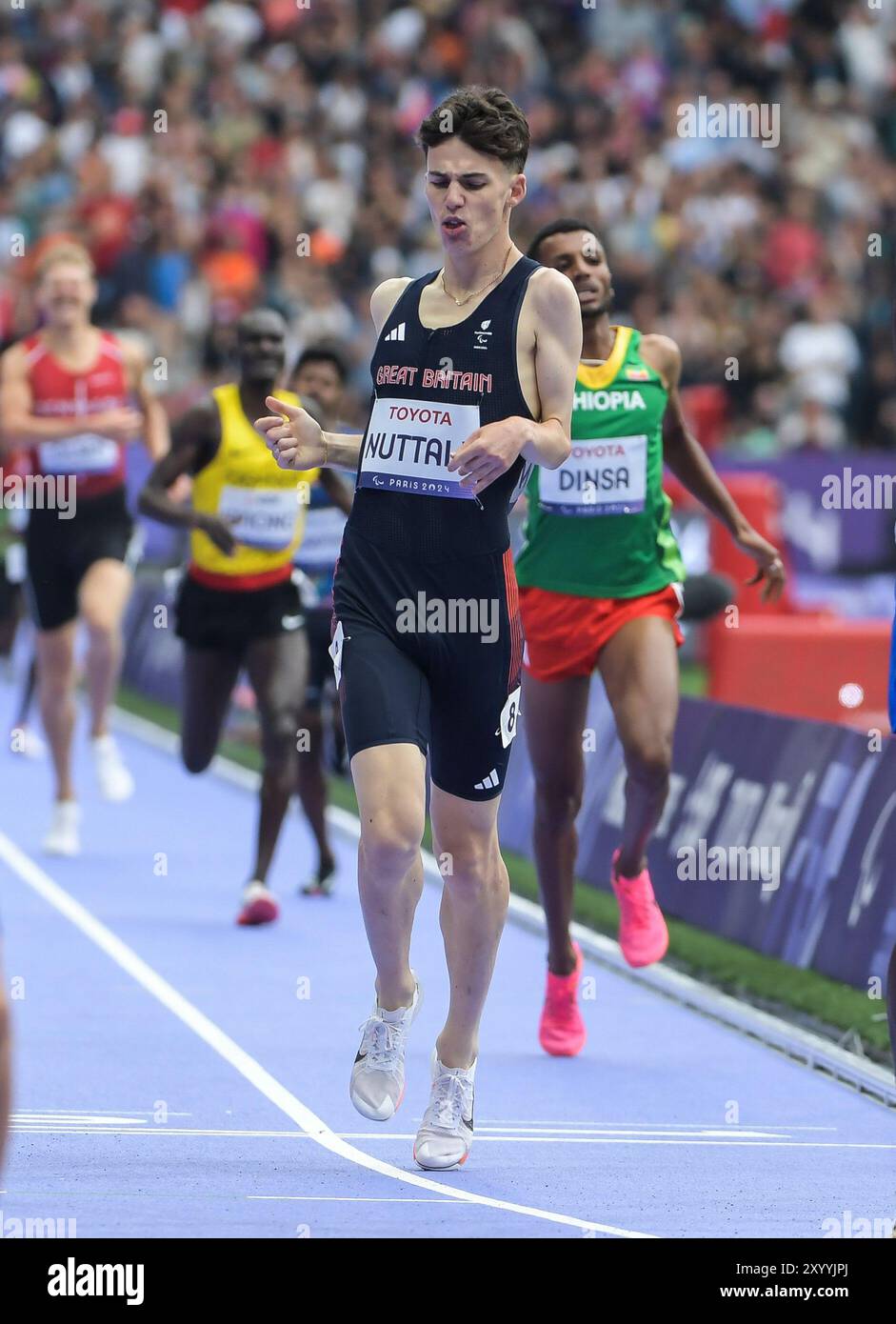 Parigi, Francia. 31 agosto 2024. Luke Nuttall di Gran Bretagna gareggia nella finale Mens 1500m T46 il terzo giorno dei Giochi Paralimpici estivi di Parigi 2024 allo Stade de France il 31 agosto 2024 a Parigi, Francia. Foto di Gary Mitchell Credit: Gary Mitchell, GMP Media/Alamy Live News Foto Stock