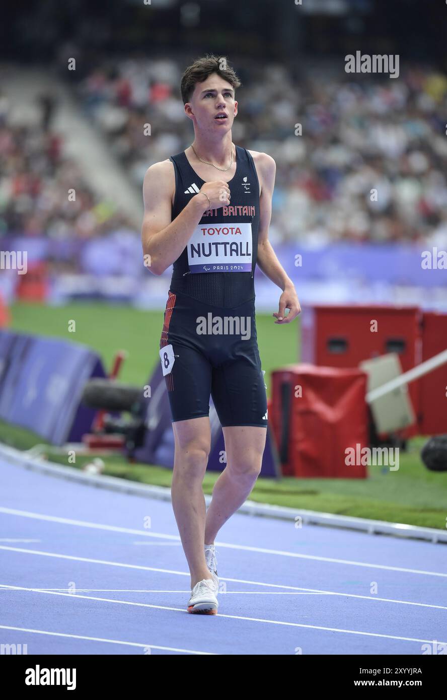 Parigi, Francia. 31 agosto 2024. Luke Nuttall di Gran Bretagna gareggia nella finale Mens 1500m T46 il terzo giorno dei Giochi Paralimpici estivi di Parigi 2024 allo Stade de France il 31 agosto 2024 a Parigi, Francia. Foto di Gary Mitchell Credit: Gary Mitchell, GMP Media/Alamy Live News Foto Stock