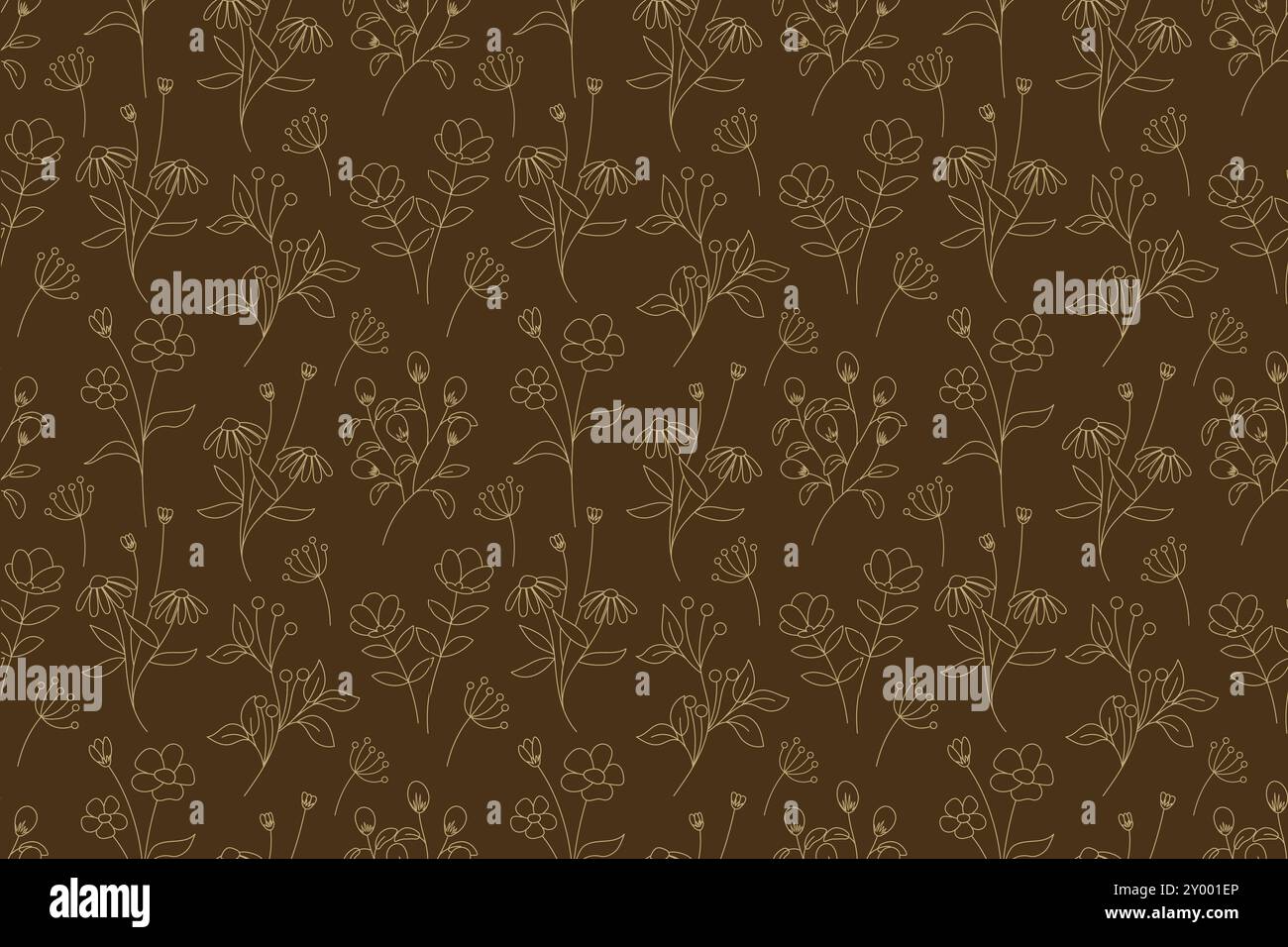 Un motivo senza cuciture caratterizzato da contorni astratti di fiori e foglie in beige su sfondo marrone. Illustrazione Vettoriale