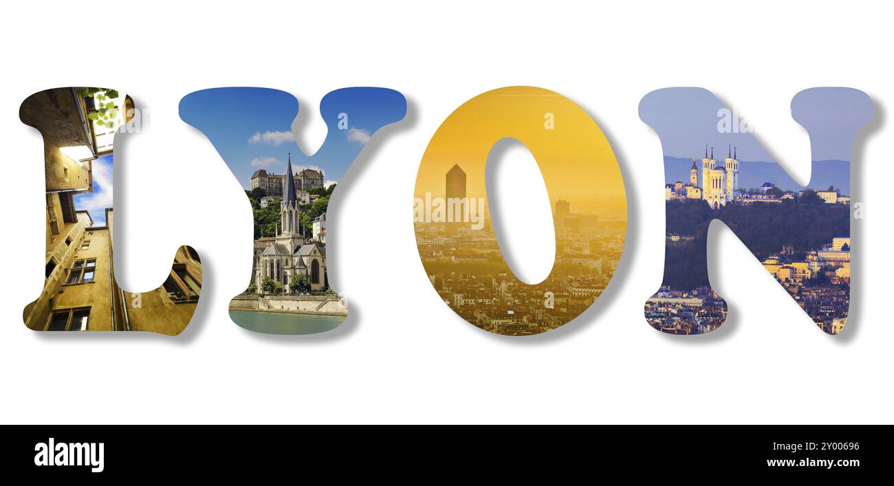 LIONE cifre con collage fotografico di foto della città Foto Stock