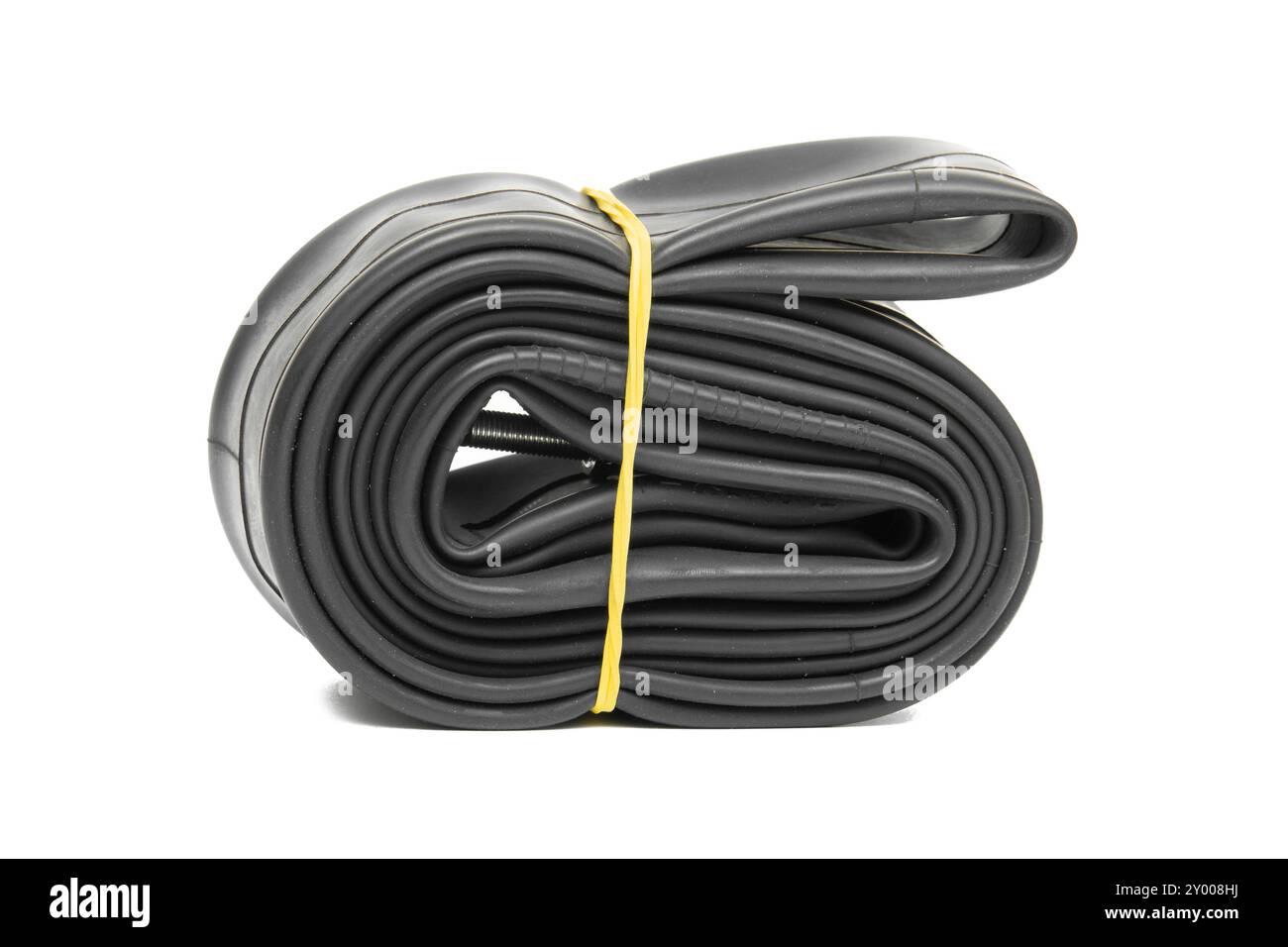 Tubo ripiegato di ricambio per bici isolato su bianco Foto Stock